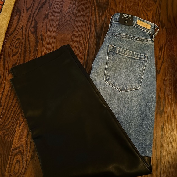 Blank NYC Jeans Blue Baxter Wide Leg Denim | Moto Faux Leather Biker - Picture 8 of 11